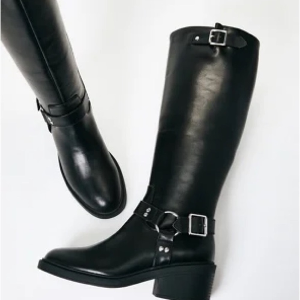 Black Knee High Boots with Buckle Details - Picture 4 of 7